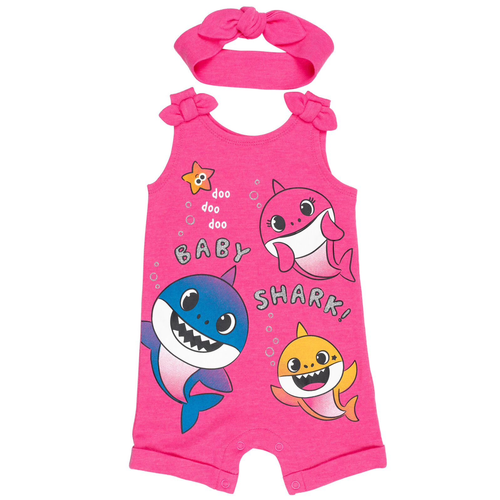 Pinkfong Baby Shark Girls' Sleeveless Romper and Headband Set