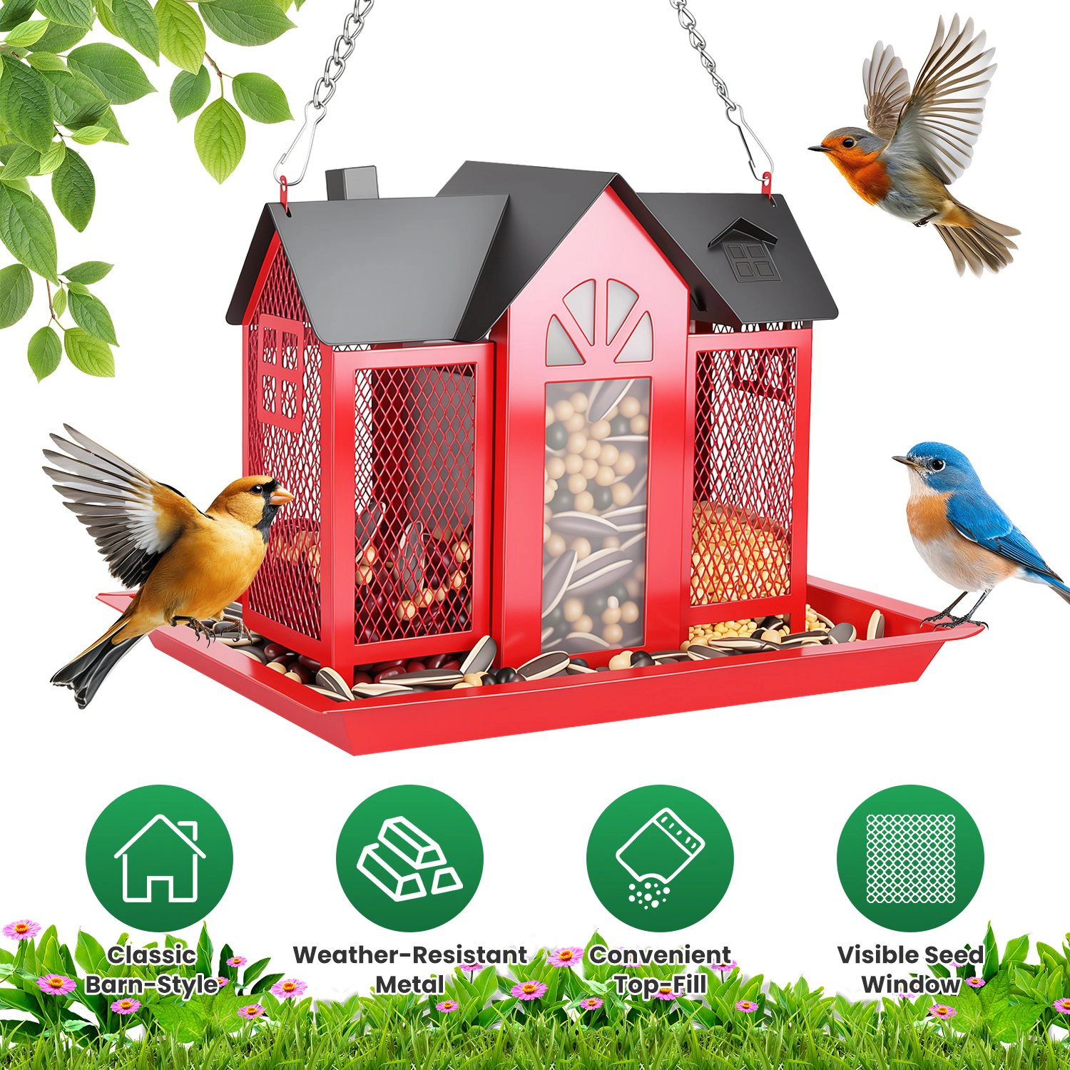 IMounTEK Unisex Metal Barn Bird Feeder House