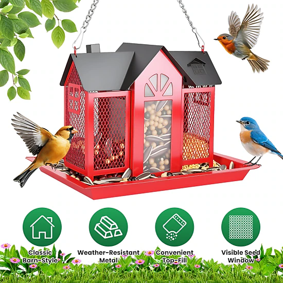 GBruno Metal Barn Bird Feeder House
