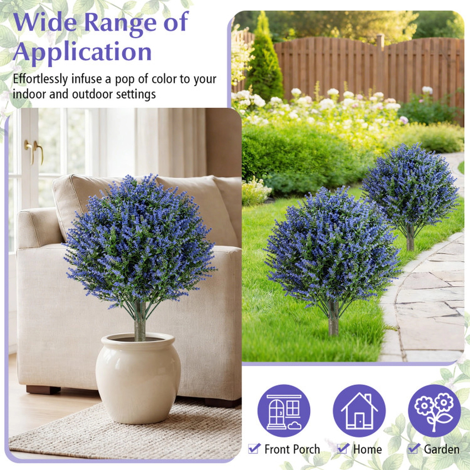 SUGIFT Set of 2 Artificial Lavender Topiary Ball Trees with Ground Spikes 13.5 x 24-in PE Construction Purple + Green