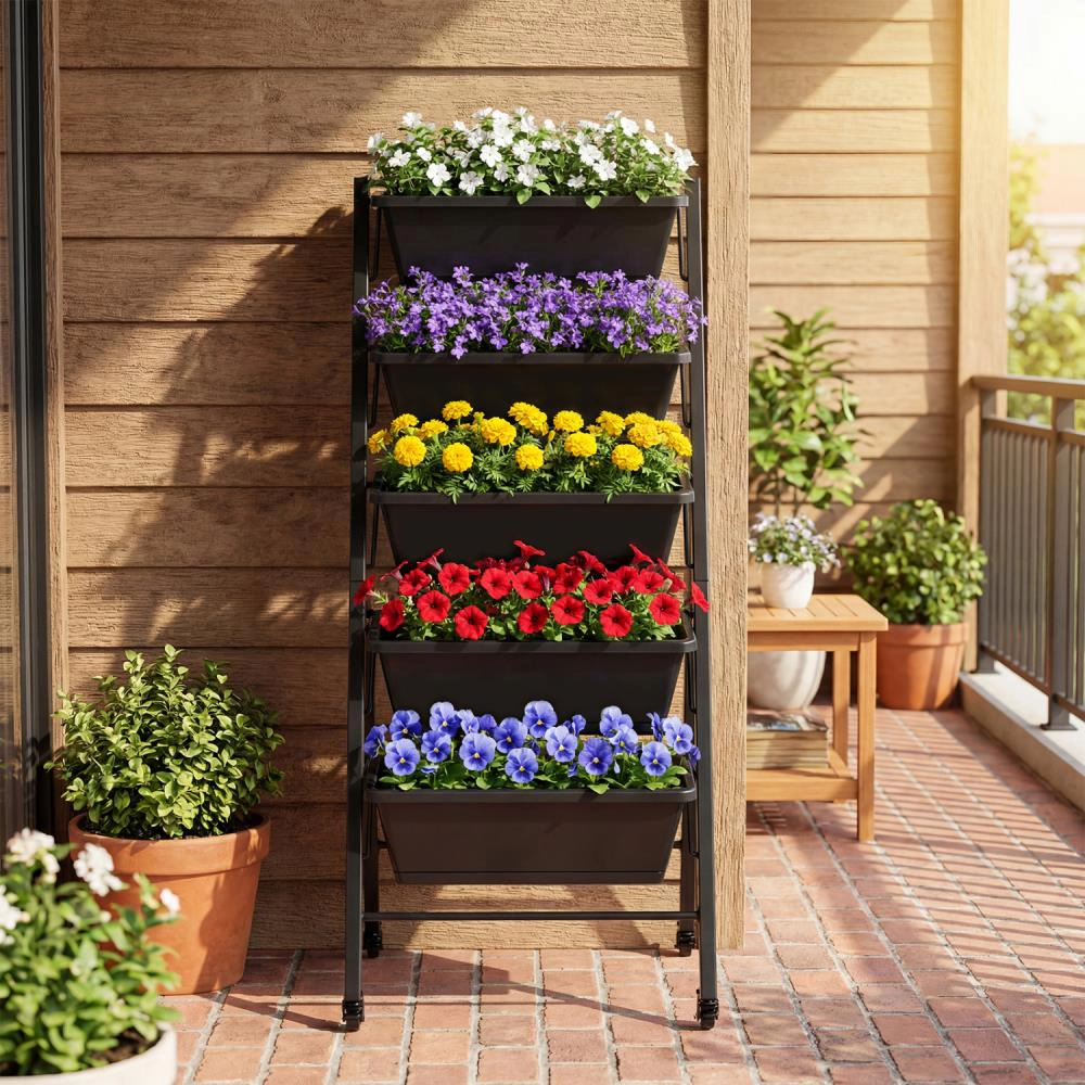 Hivvago 5-Tier Vertical Raised Garden Bed with Wheels for Backyard