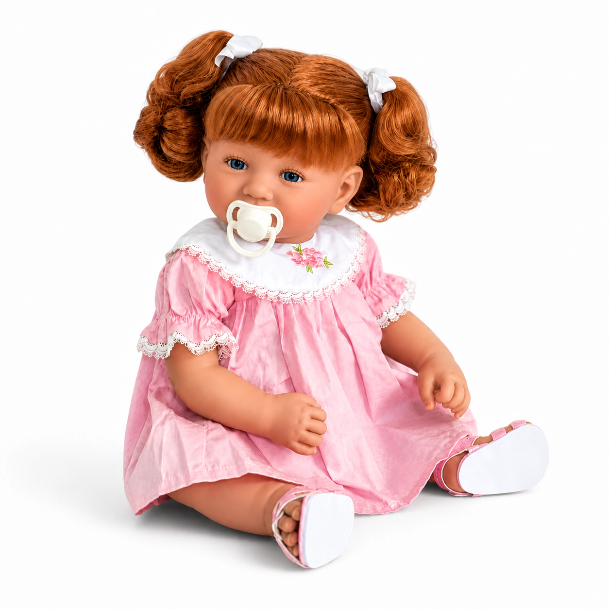 Ann Lauren Dolls® Baby Dimples – 20 Inch Toddler Baby Doll with Auburn Hair, Blue Eyes & Pink Smocked Dress