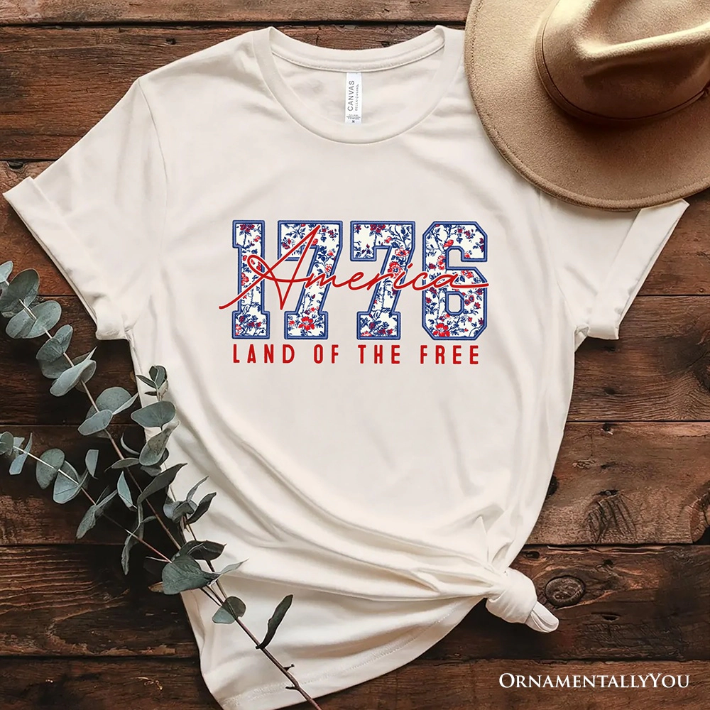 OrnamentallyYou Unisex Retro America 1776 Floral T-Shirt