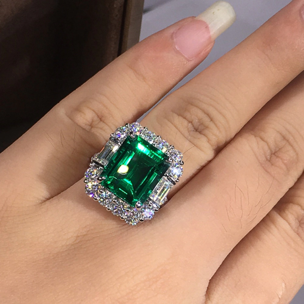 Women's Party Rings with Bright Green Zirconia Luxury Anniversary Accessories