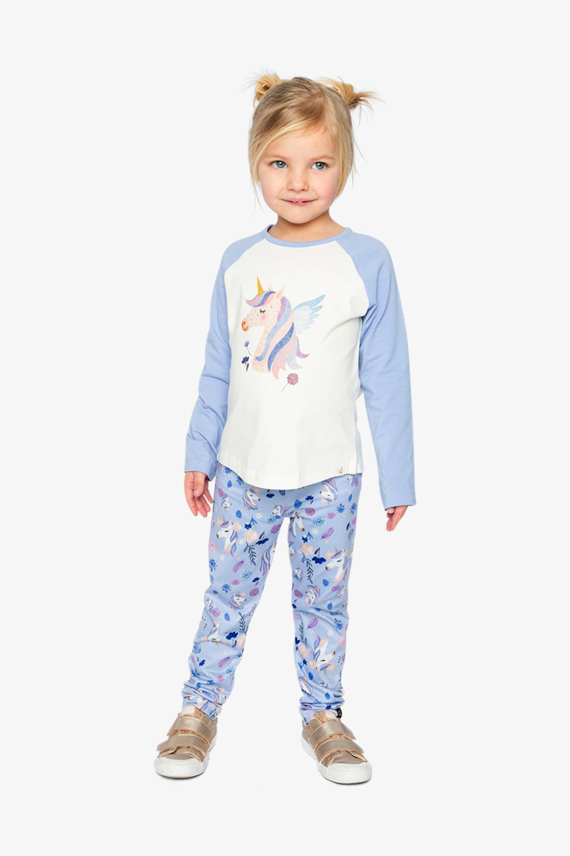 Deux par Girls Raglan Organic Cotton Winged Unicorn Graphic T-Shirt