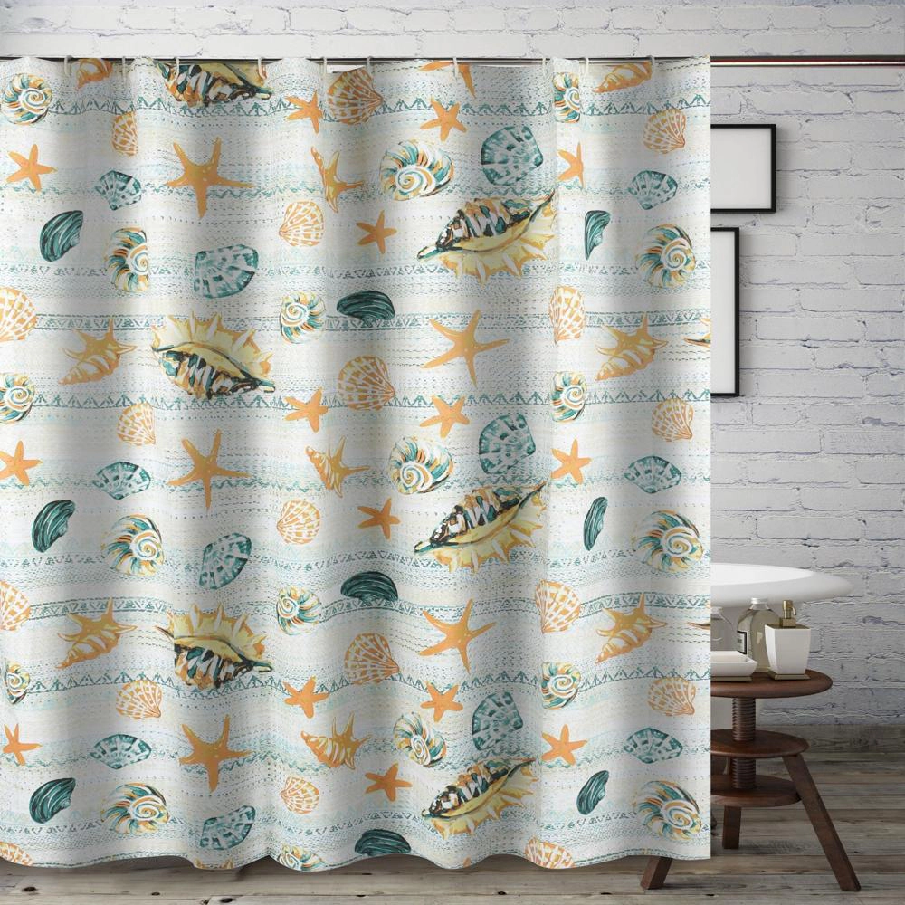 Greenland Home Fashions Kona Luxurious Buttonhole Top Shower Curtain 72" x 72" Ocean
