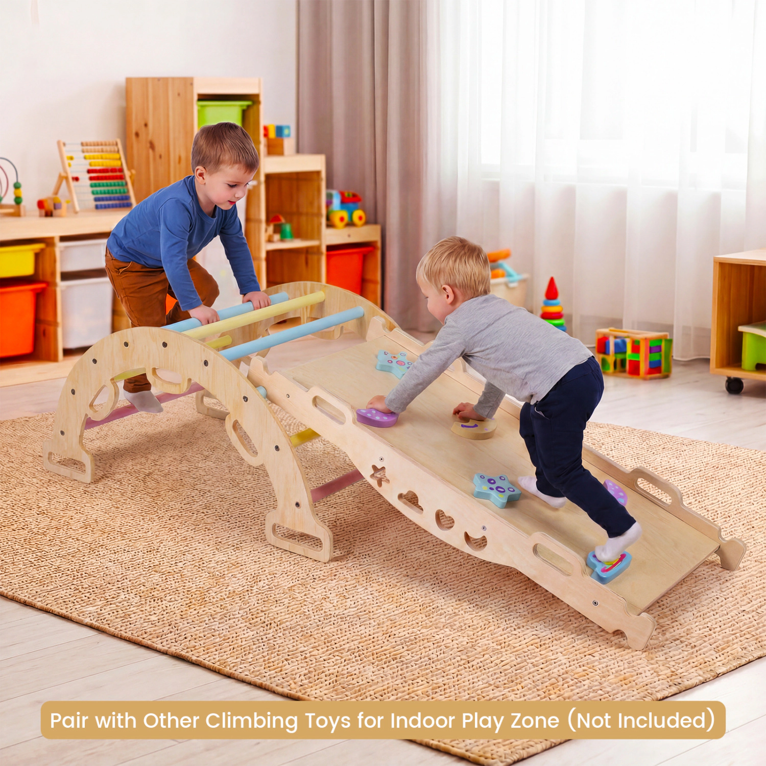 LJG Wooden Rocking Climbing Arch with Cushion -1 Montessori Kids Climber Rocker