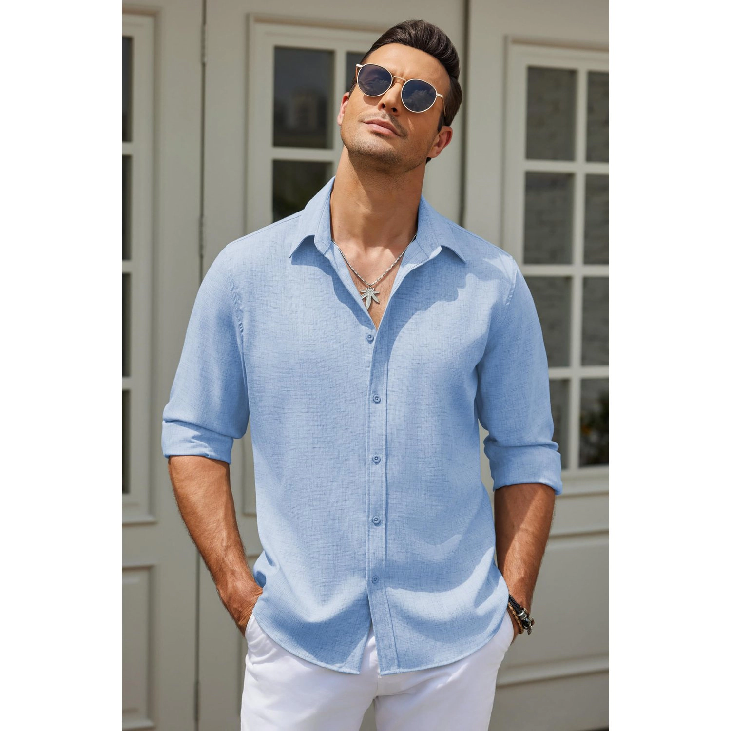 COOFANDY Mens Dressy Two Button Blazer Notch Lapel Gold Buttons Casual Sport Coat