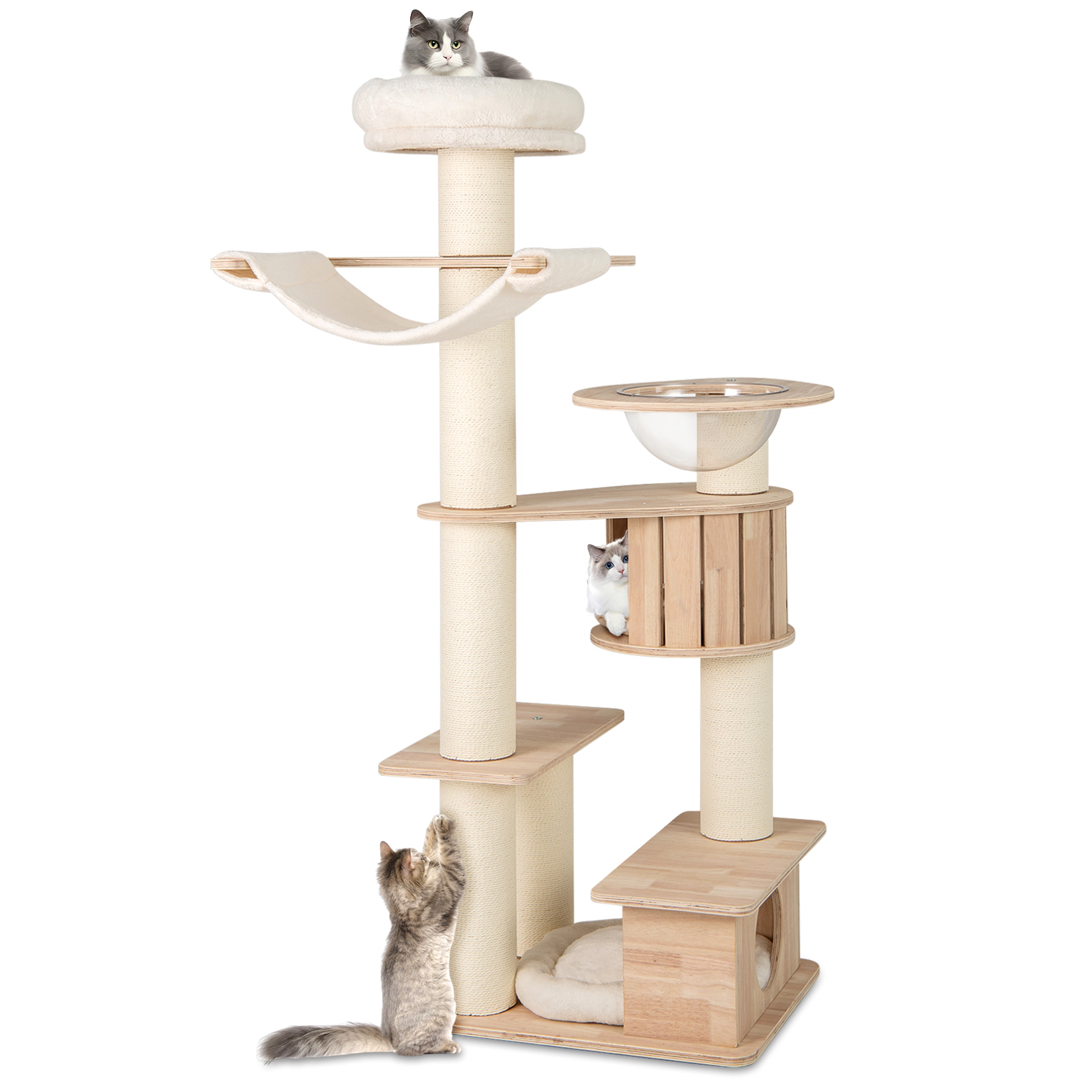 SUGIFT 69-in Cat Tree for Large Indoor Cats with Space Capsule U-Shaped Hammock Round Condo and Perch