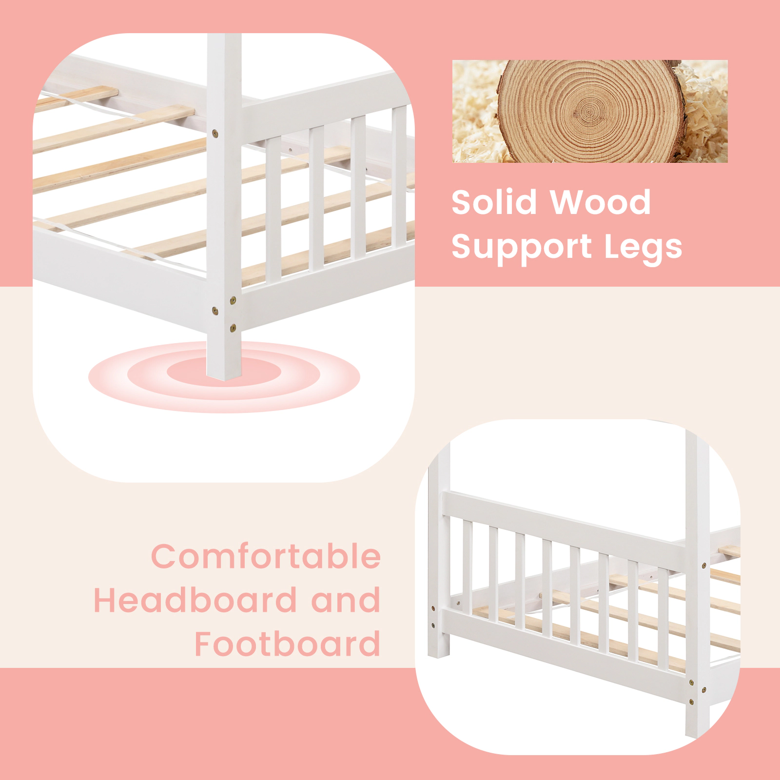 SUGIFT White Roof Frame for Kids Twin Size Wooden House Bed