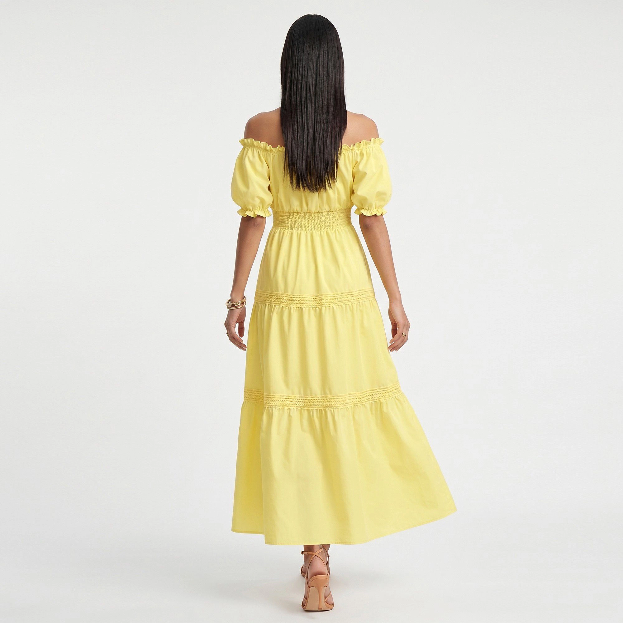 Anna-Kaci Women's Off Shoulder Smocked Waist Tiered Skirt Maxi Dress