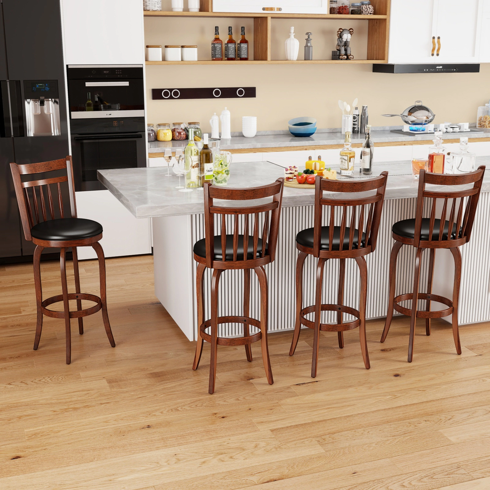 SUGIFT 360° Swivel Counter Height Faux Leather Bar Stool Set of 2 330-lb Capacity 24-in Seat Height Expresso and Black