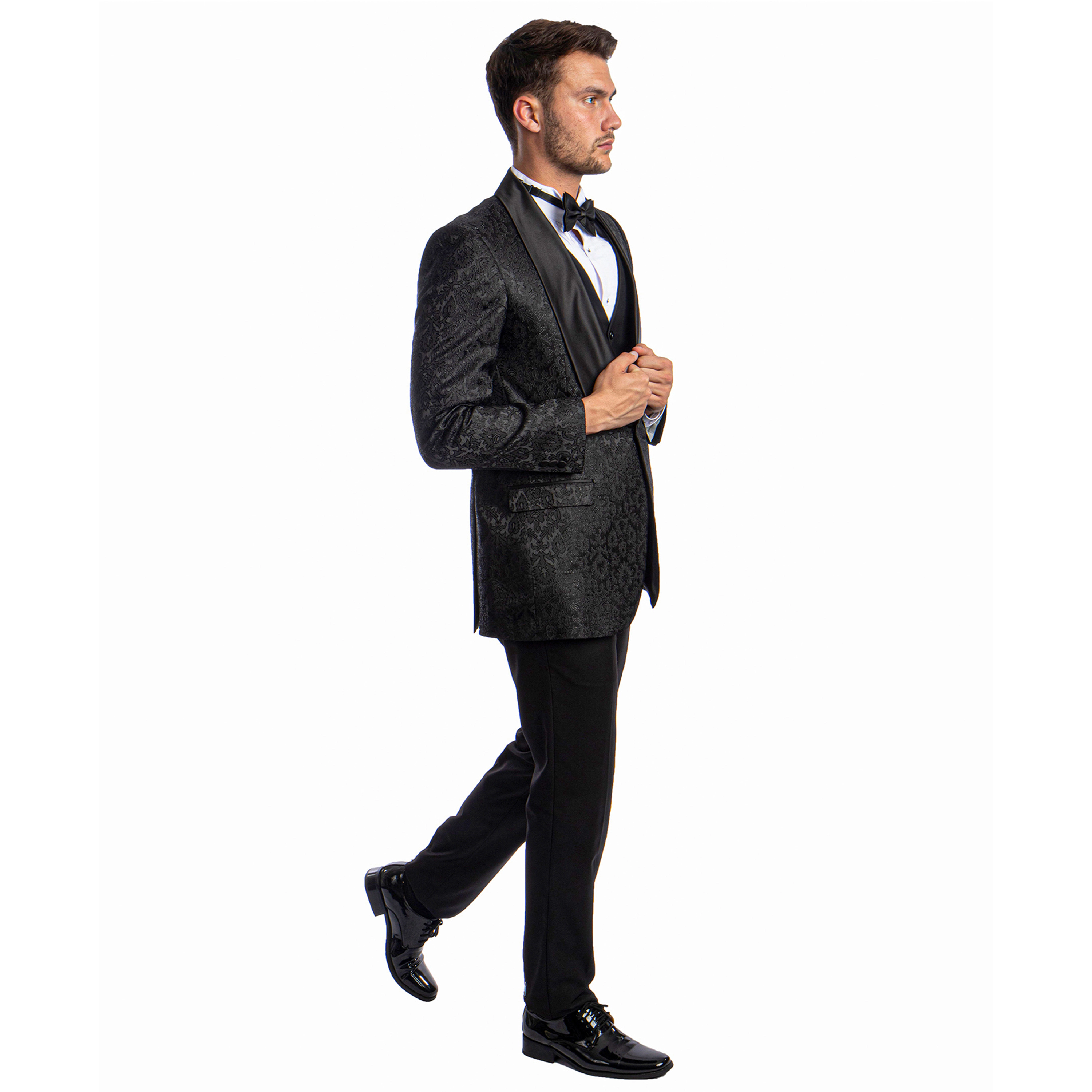 Tazzio Mens Regular Fit Baroque Jacquard 3pc Suit Set