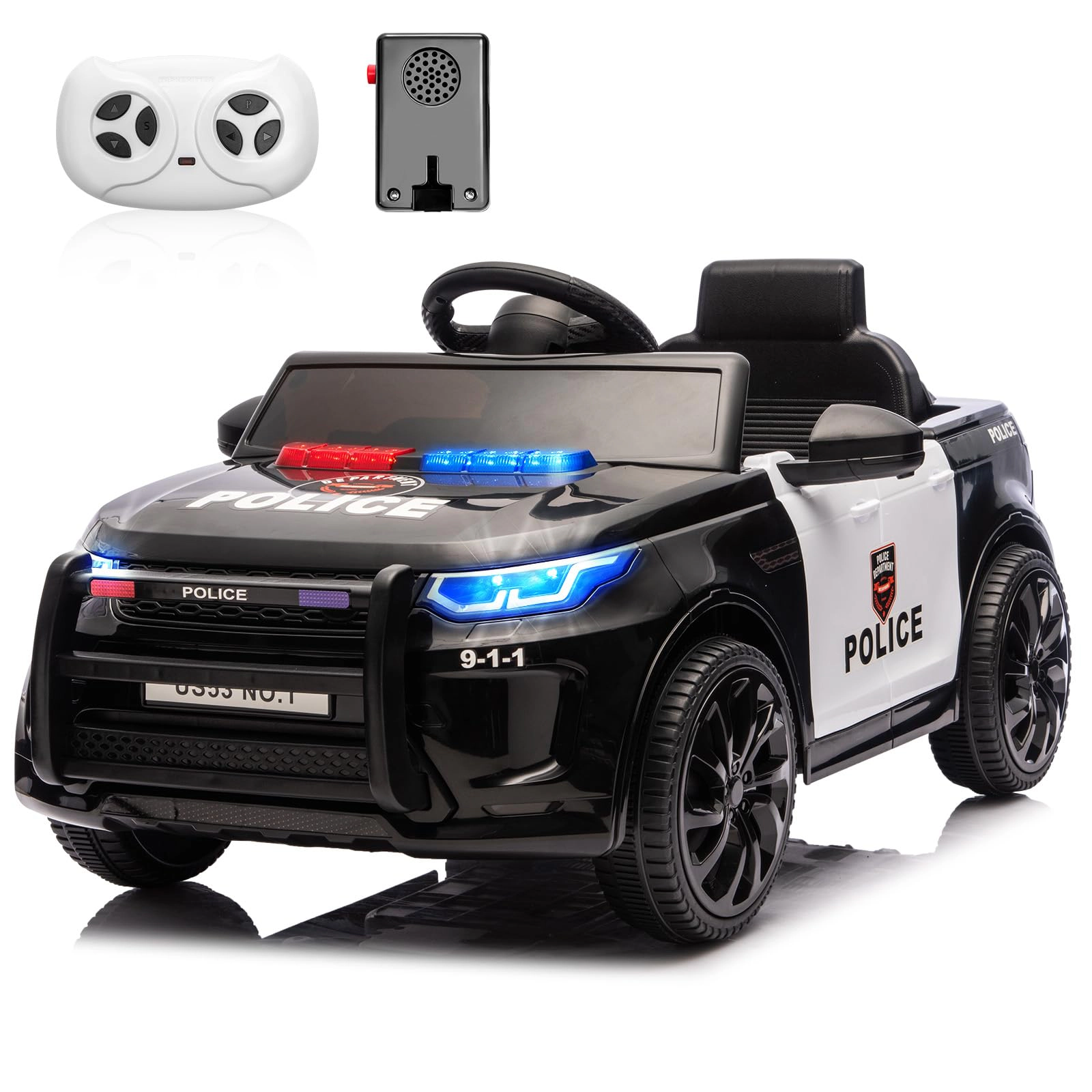 12V Kids Police Ride On Car with Remote Control, Bluetooth Music, Lights & Suspension for Ages 3-8