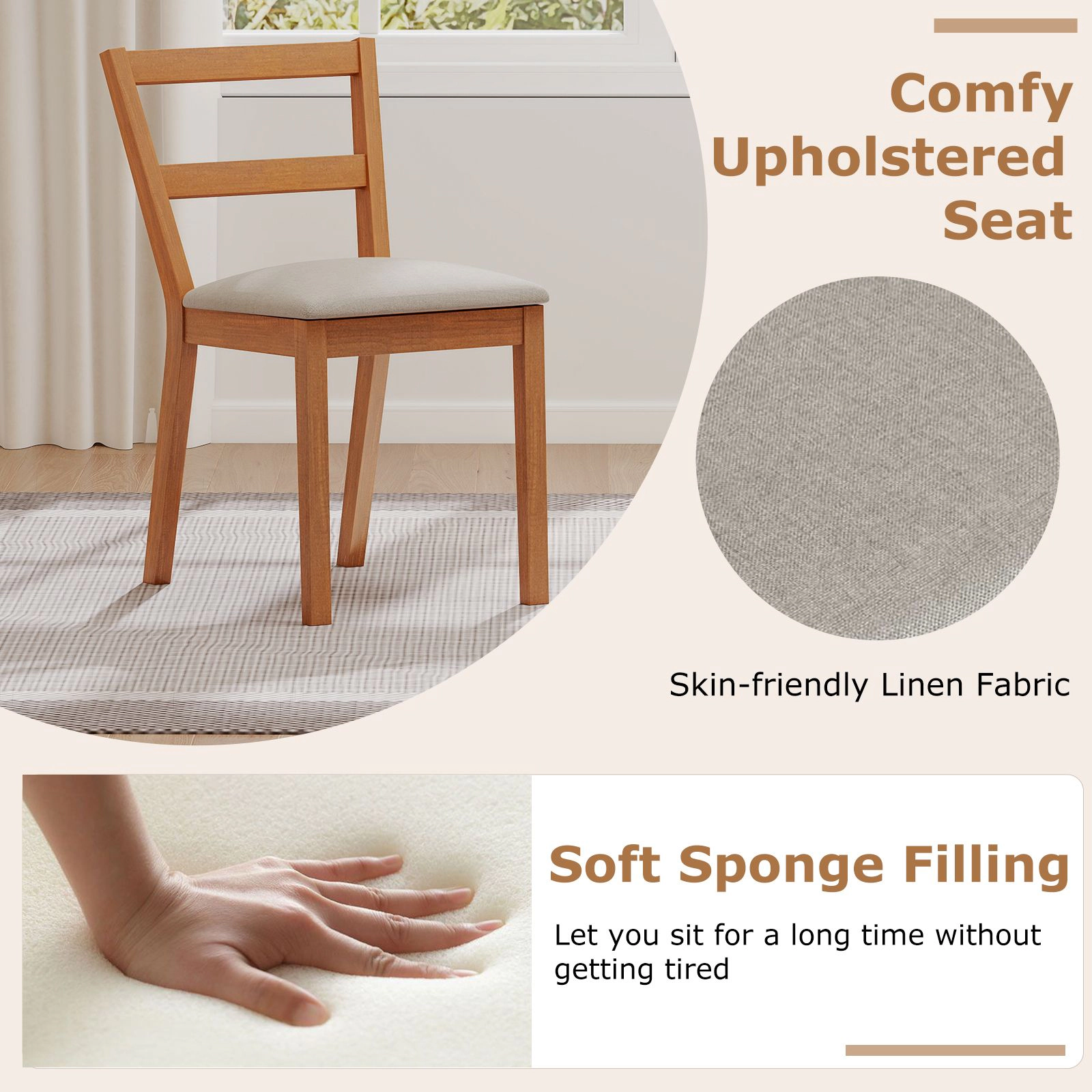 SlickBlue Linen Fabric Dining Chairs with Wood Frame Set of 2