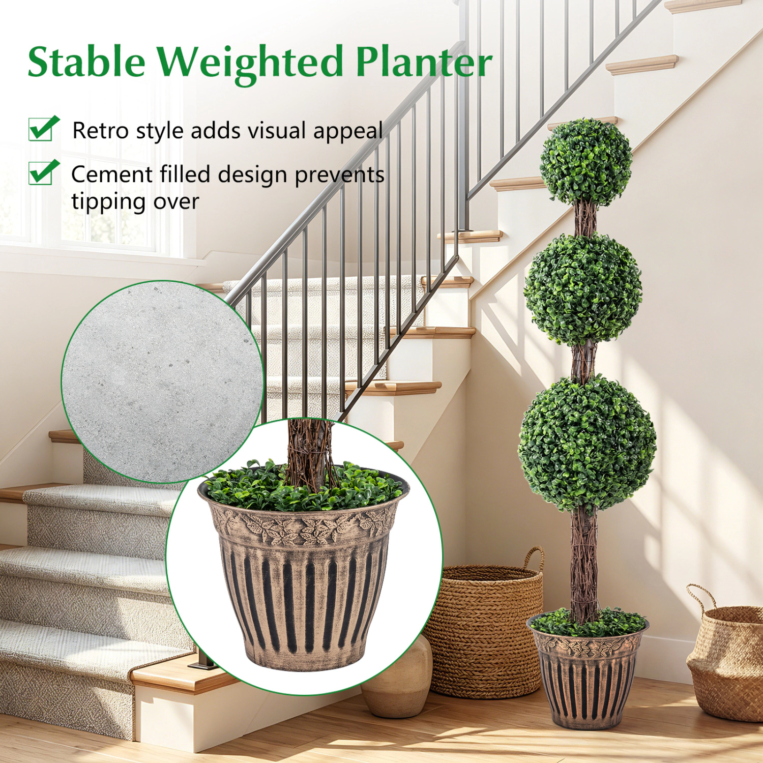 Slickblue Artificial Boxwood Topiary Tree 47in Triple Ball Potted Faux Greenery Entry Decor
