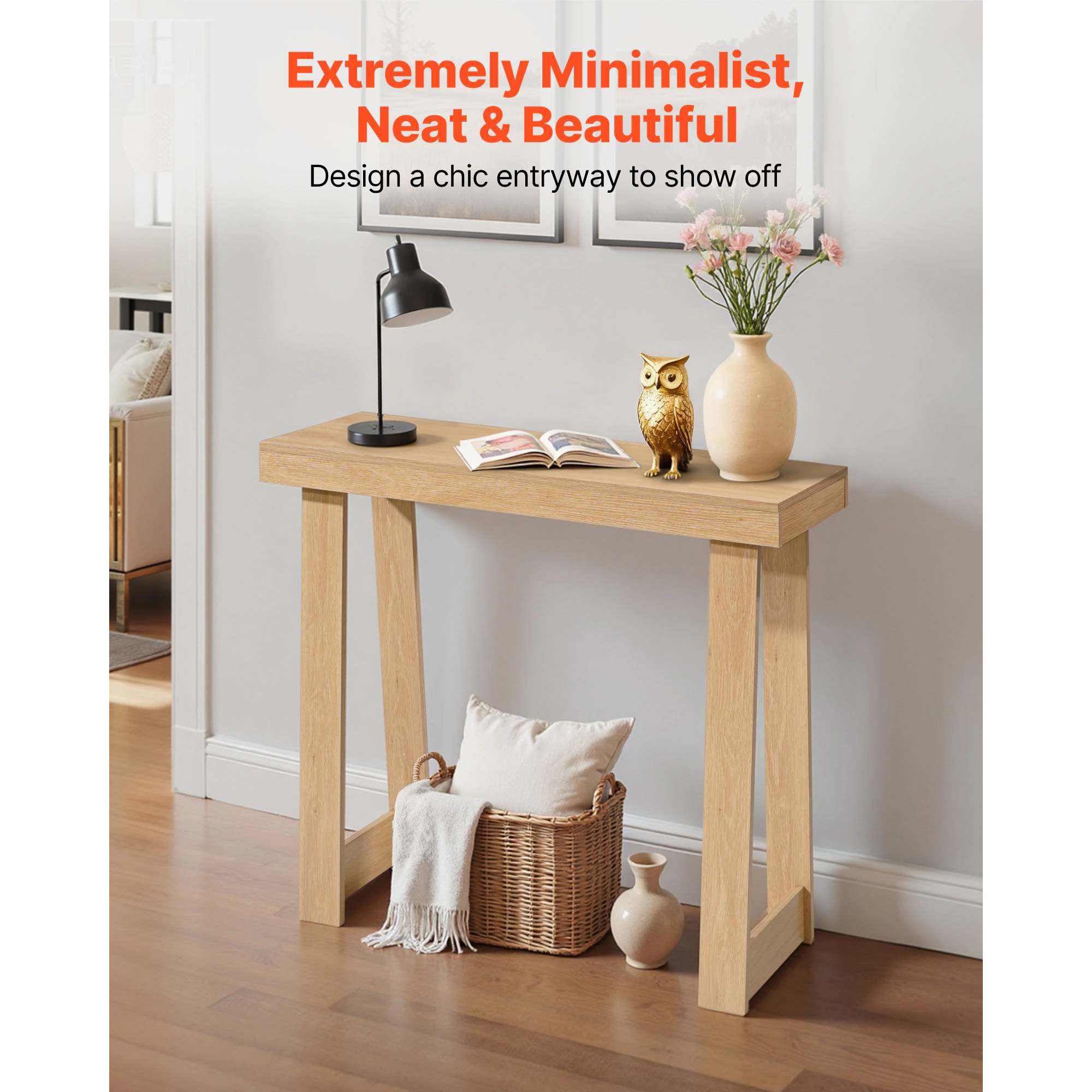 HONGGE Farmhouse Console Table Behind Couch, Wooden Rectangle Narrow Sofa Desk for Hallway Bedroom Living Room Foyer