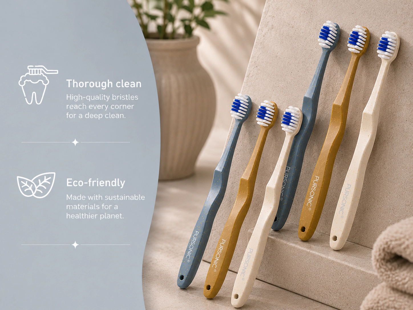 Pursonic Unisex Eco-Friendly Charcoal Bristle Deep Cleaning Wide Head Toothbrush