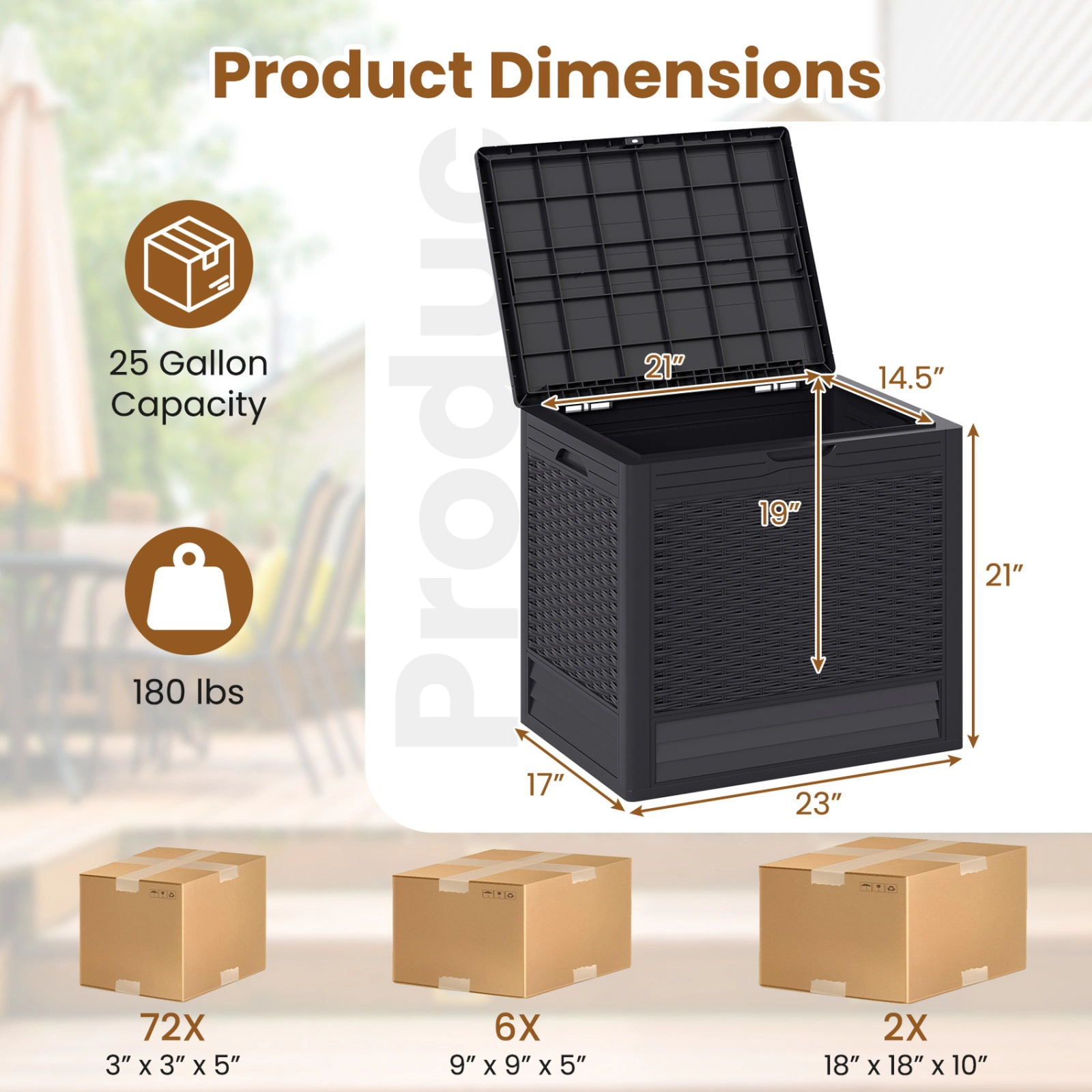 SUGIFT 25-gal 180-lb Capacity Brown All-Weather PP Outdoor Storage Deck Box with Lockable Lid and Rattan Texture