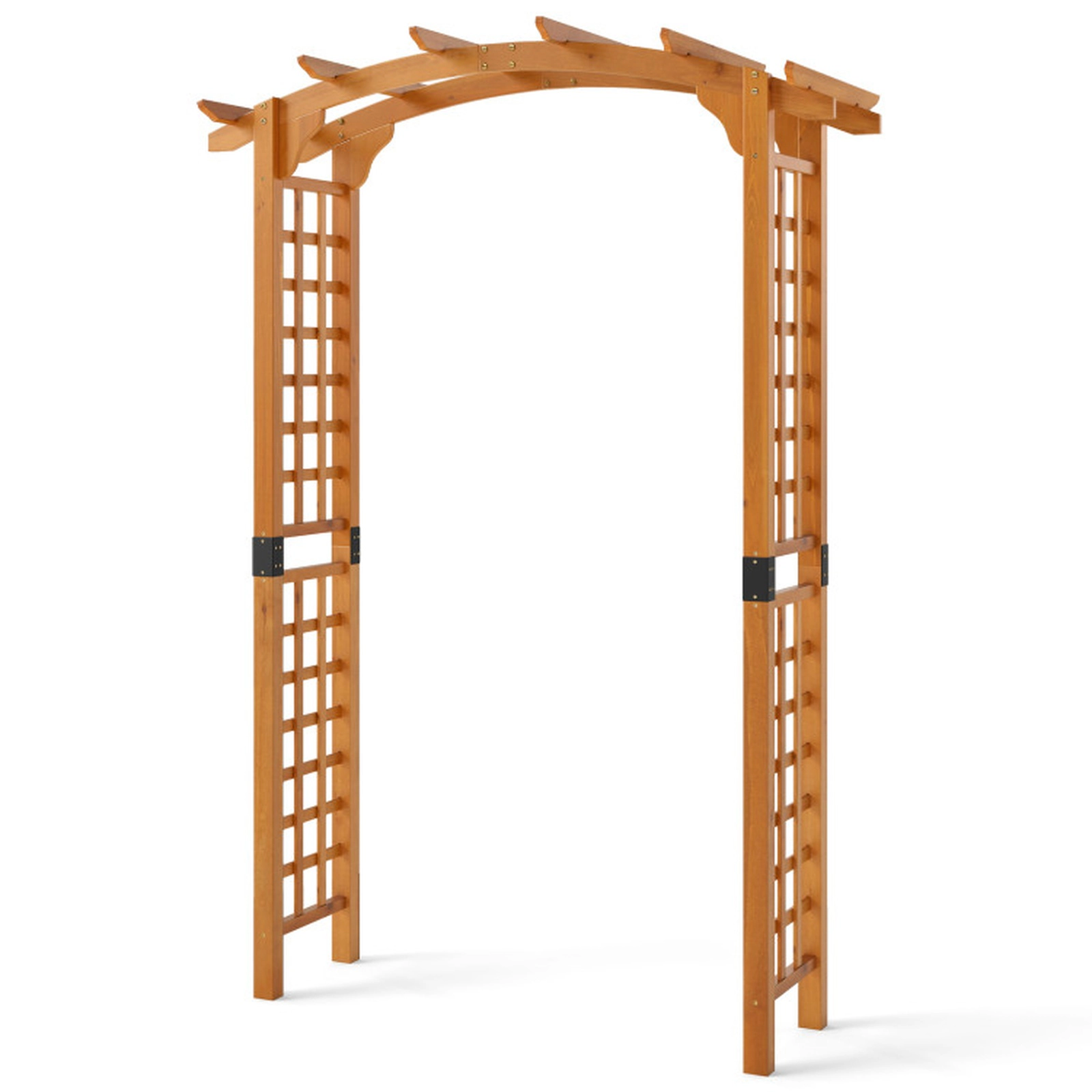 SUGIFT 7.5-Ft Orange Wooden Garden Arch Arbor with Lattice Trellises and Hanging Roof 63-in W 24-in D 90-in H
