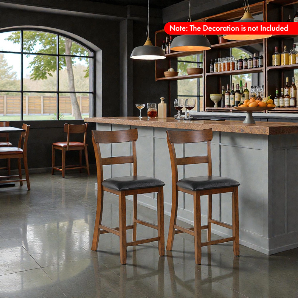Hivvago Set of 2 Counter-Height Chairs with Faux Leather Cushions and Solid Rubberwood Legs