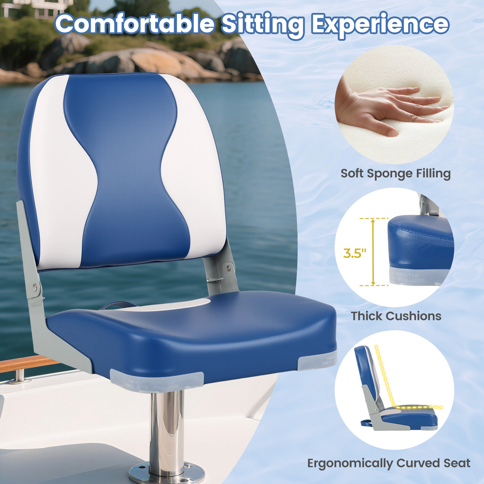 SUGIFT Set of 2 Folding Boat Seats, 330-Lb Capacity, Aluminum Hinges