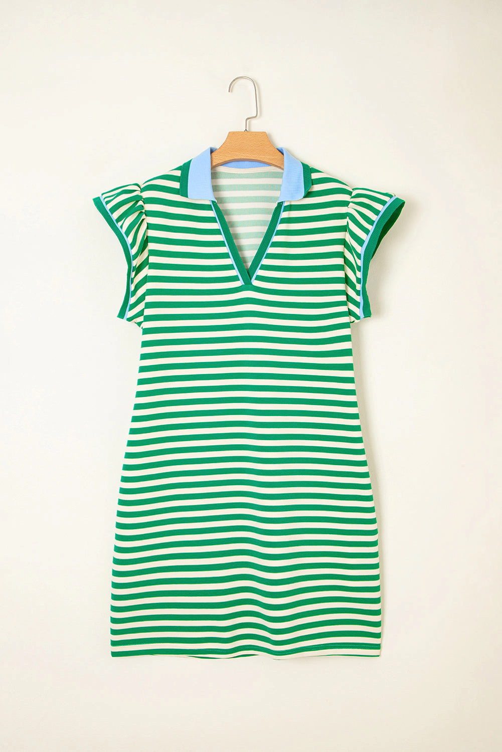 Threaded Pear Womens Kahlani Flutter Sleeve Short A-Line Dress, Green Stripe