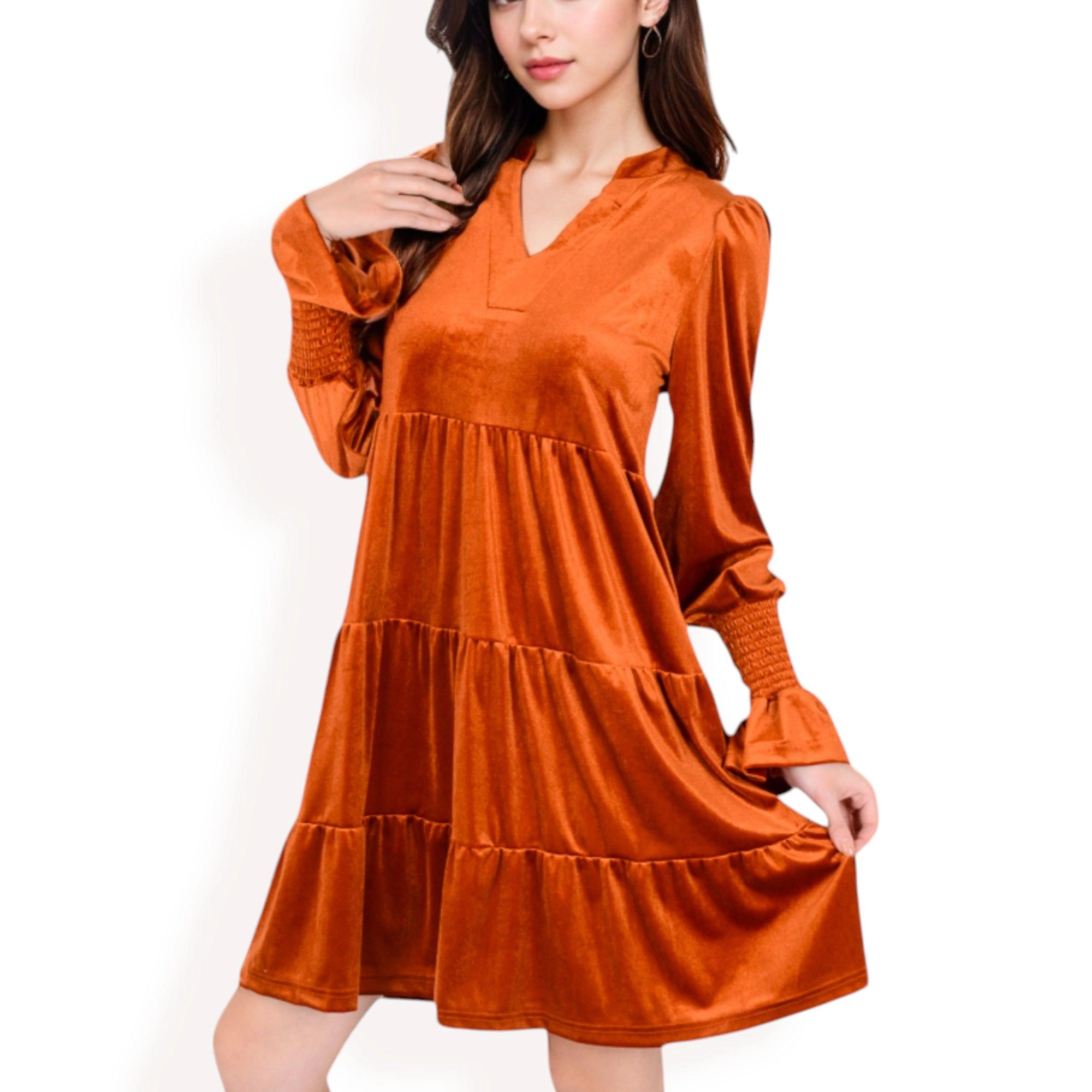 Anna-Kaci Women's Tiered A-Line Long Sleeves Smocked Cuffs Dress
