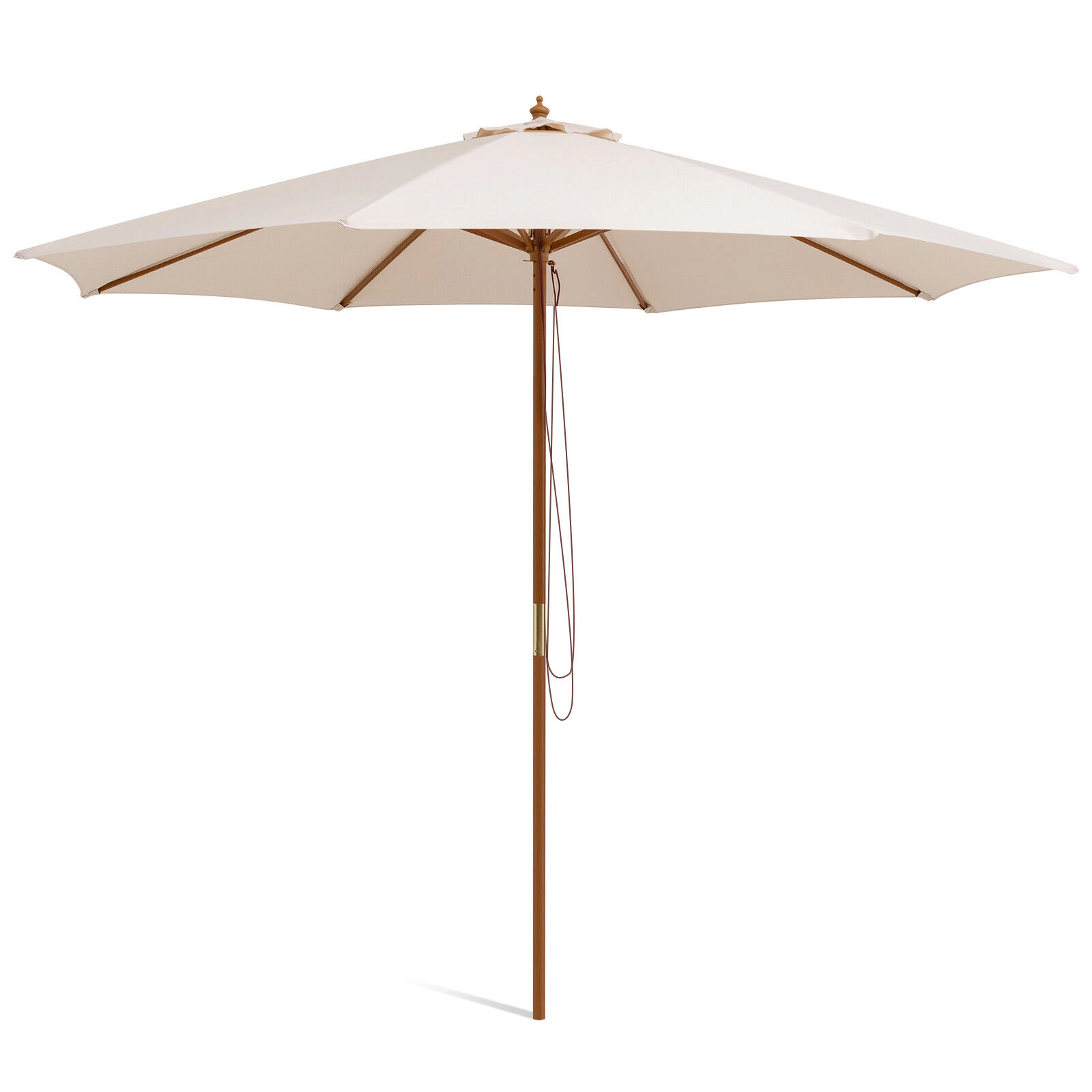 SUGIFT 10-ft Beige Market Patio Umbrella with 8 Bamboo Ribs Vented Roof 3 Adjustable Heights and Rope Pulley