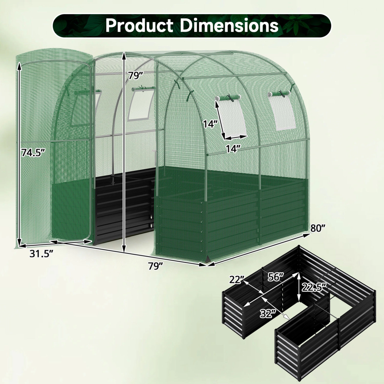 LJG 80 x 79 x 79 Inches Walk-in Greenhouse with Large Plant Bed