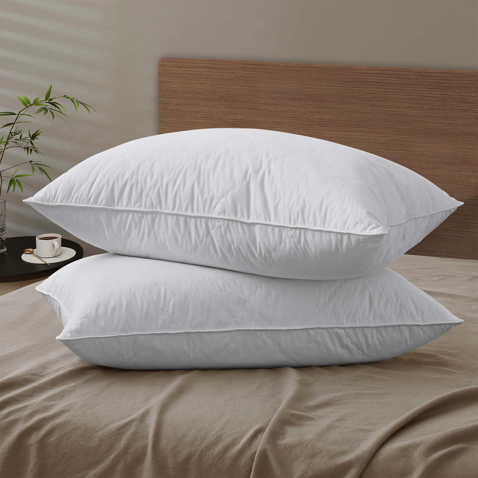 PEACENEST Goose Feather Sleeping Pillows with Quilted Polyester Cover,Medium Support,2-Pack