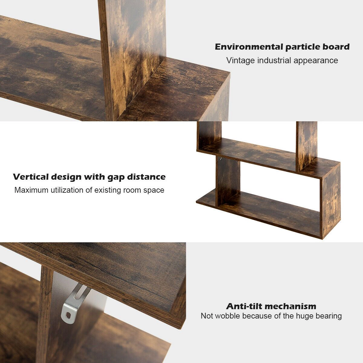 SlickBlue 6-Tier S-Shaped Bookshelf, Freestanding Display Shelf