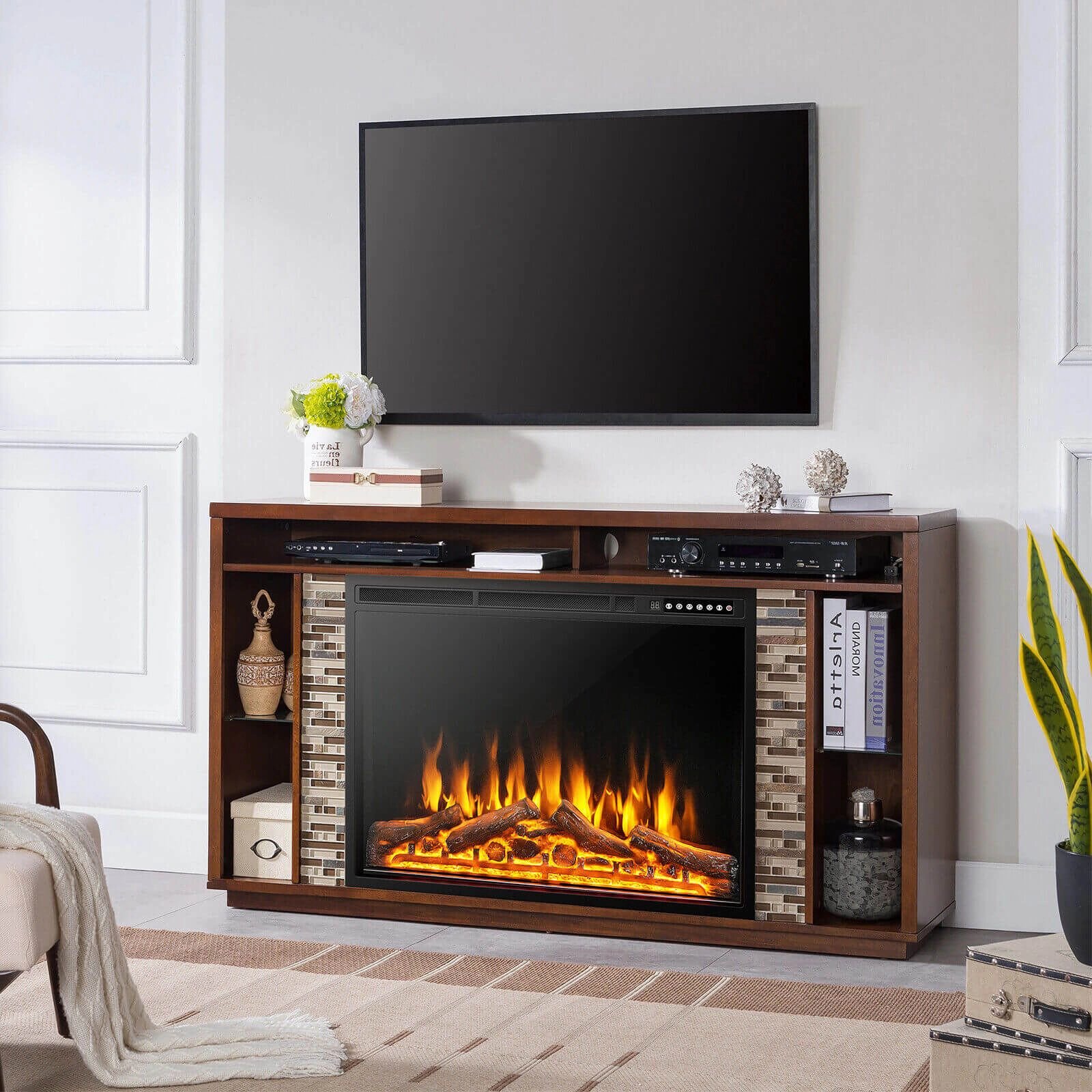 SlickBlue Electric Fireplace Heater for Living Room, 34/37 Inch Recessed or Freestanding Design