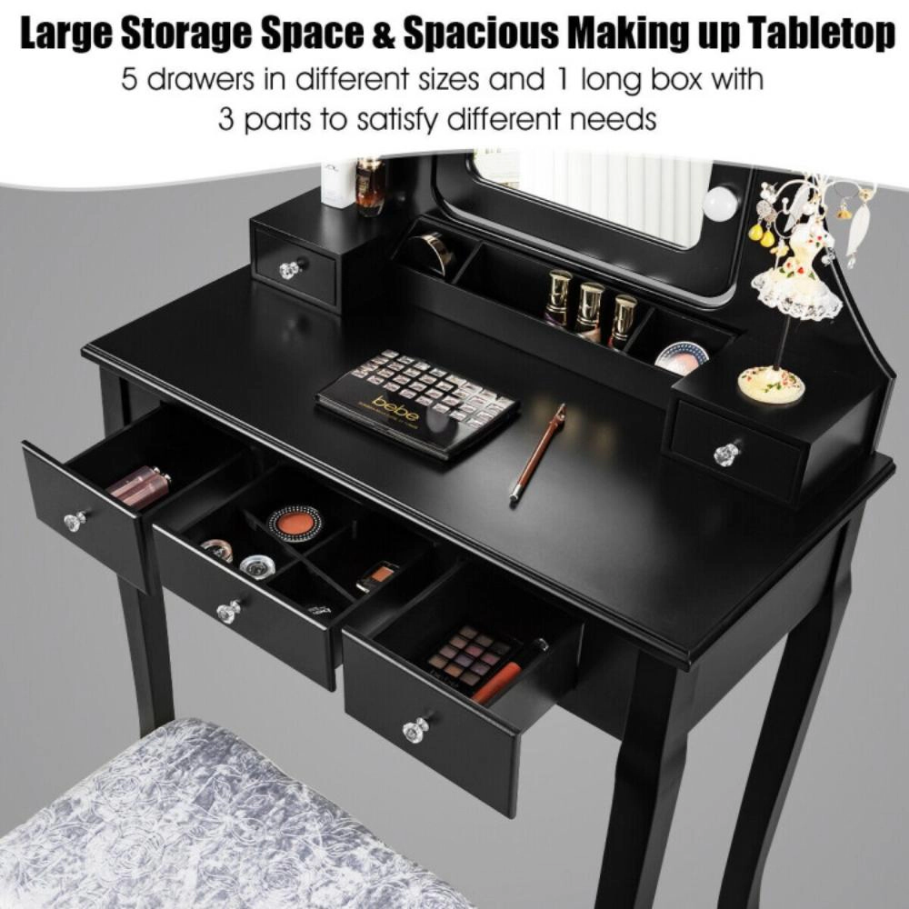 Hivvago Vanity Dressing Table Set With 10 Dimmable Bulbs And Cushioned Stool