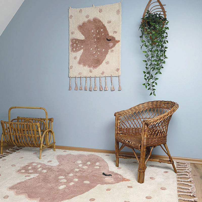 Nattiot Washable Cotton Kid'S Bedroom Rug With Bird Pattern Birdy