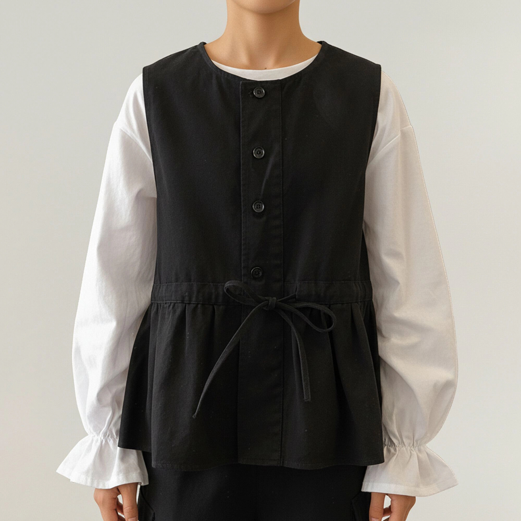 Anna-Kaci Women's Sleeveless Button Front Vest with Adjustable Waist Tie