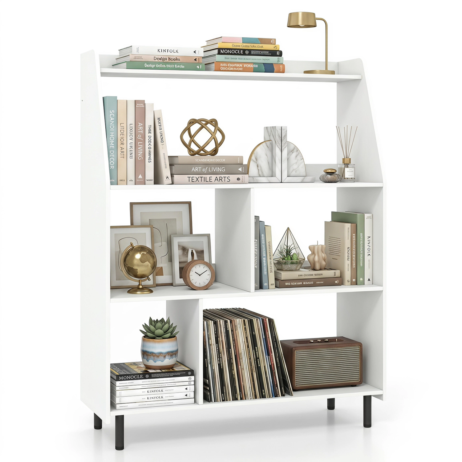 LJG 4-Tier Open Modern Bookcase with 2 Anti-Tipping Kits