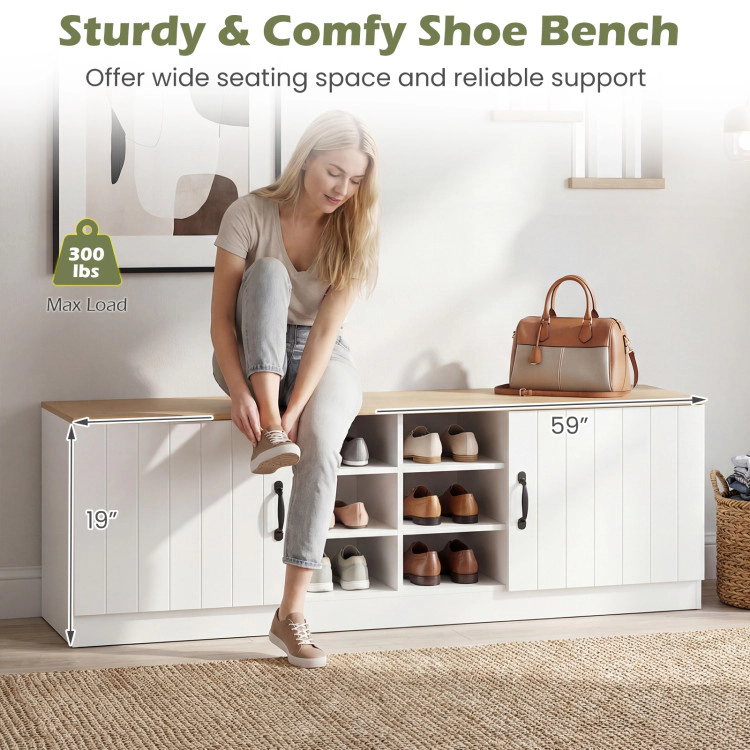 Hivvago 2-Door Shoe Bench Storage Cabinet with Adjustable Shelves