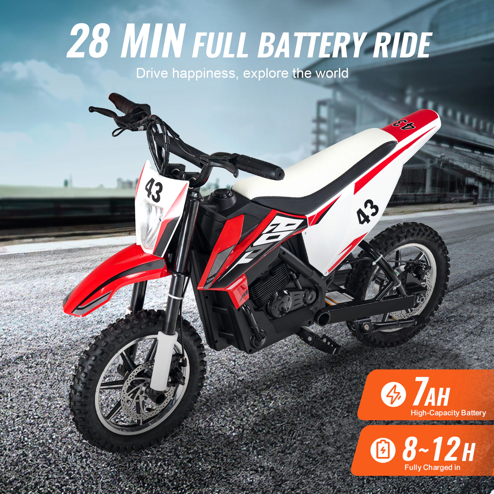 HONGGE 36V Battery Powered Kids Ride On Motorcycle, Speed Up to 15.5 MPH, Dual Brakes, 175 lb Capacity for Ages 14+