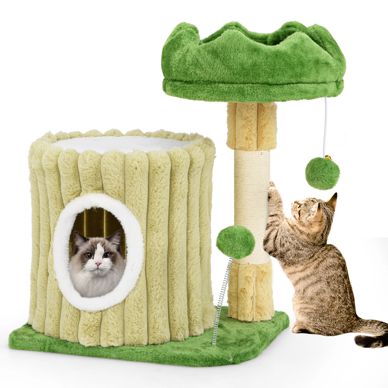 SUGIFT All-in-One Cat Tree with Condo Perch Scratching Posts and Toys 22-lb Capacity Green
