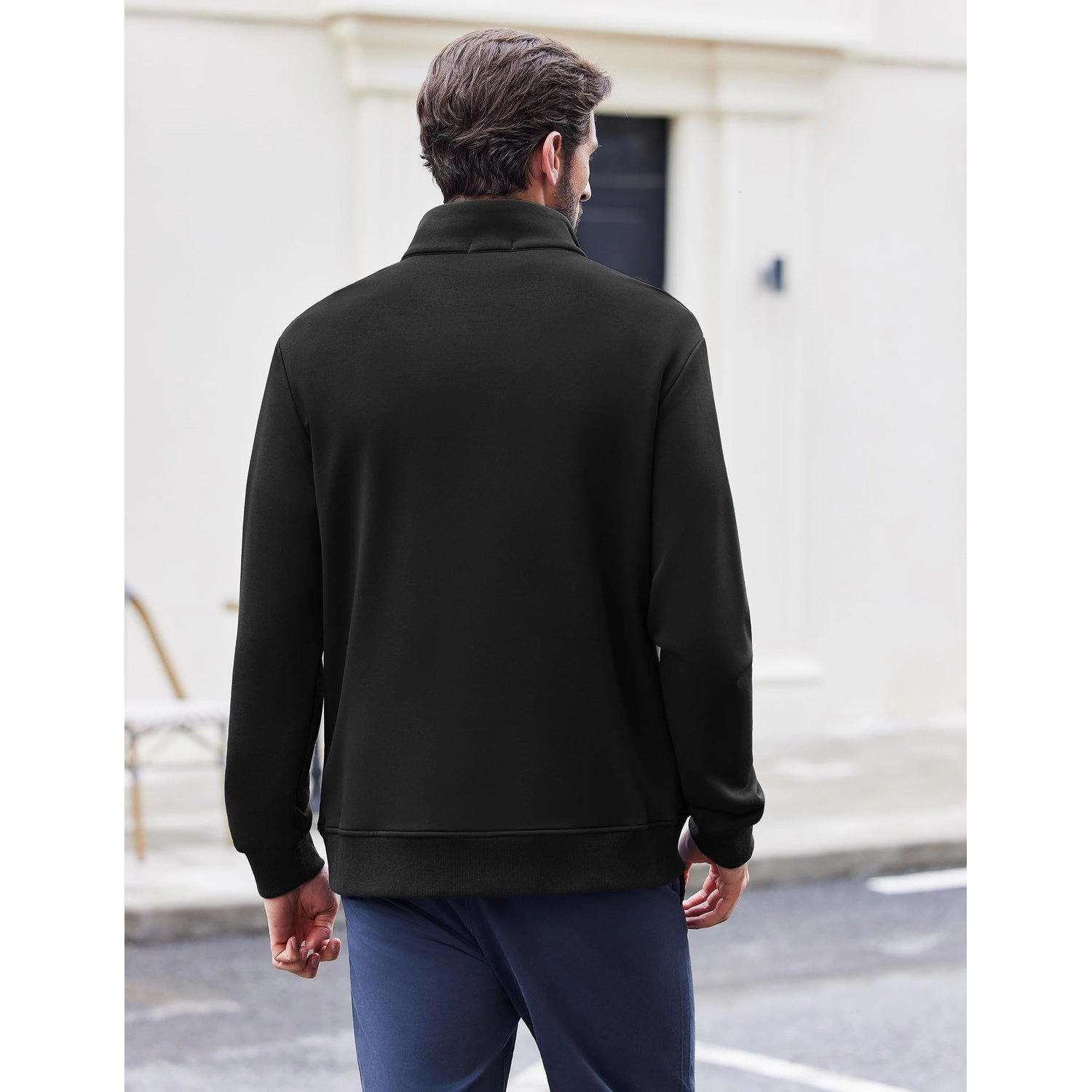 Pinspark Mens Solid Quarter Zip Pullover Long Sleeve Mock Neck Casual Fall Tops