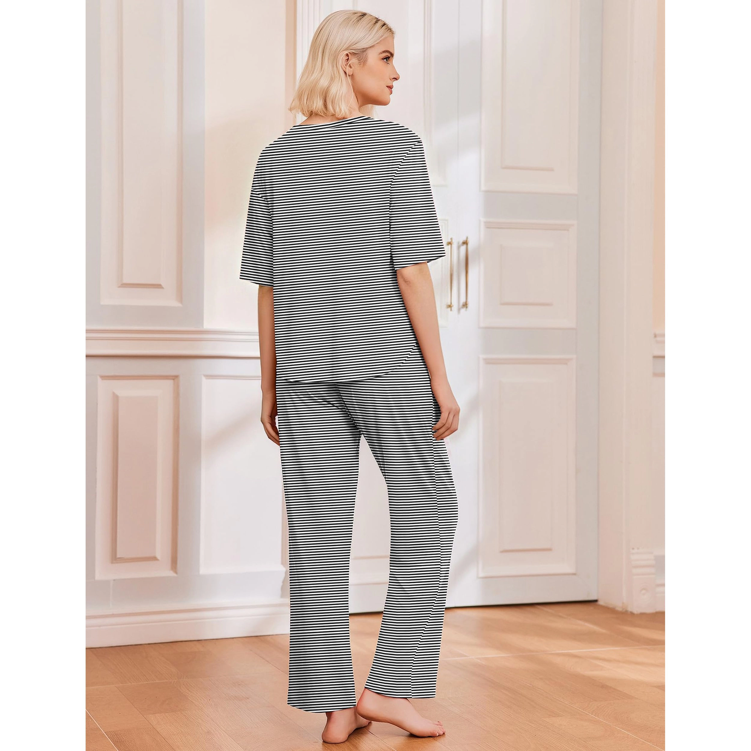 Ekouaer Pajamas for Women Cozy Loungewear Sleepwear Short Sleeve Long Pants Set Matching Pjs