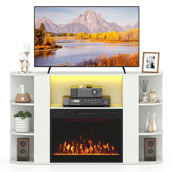 SUGIFT 50-Inch White Fireplace TV Stand with 23-Inch Electric Fireplace ...