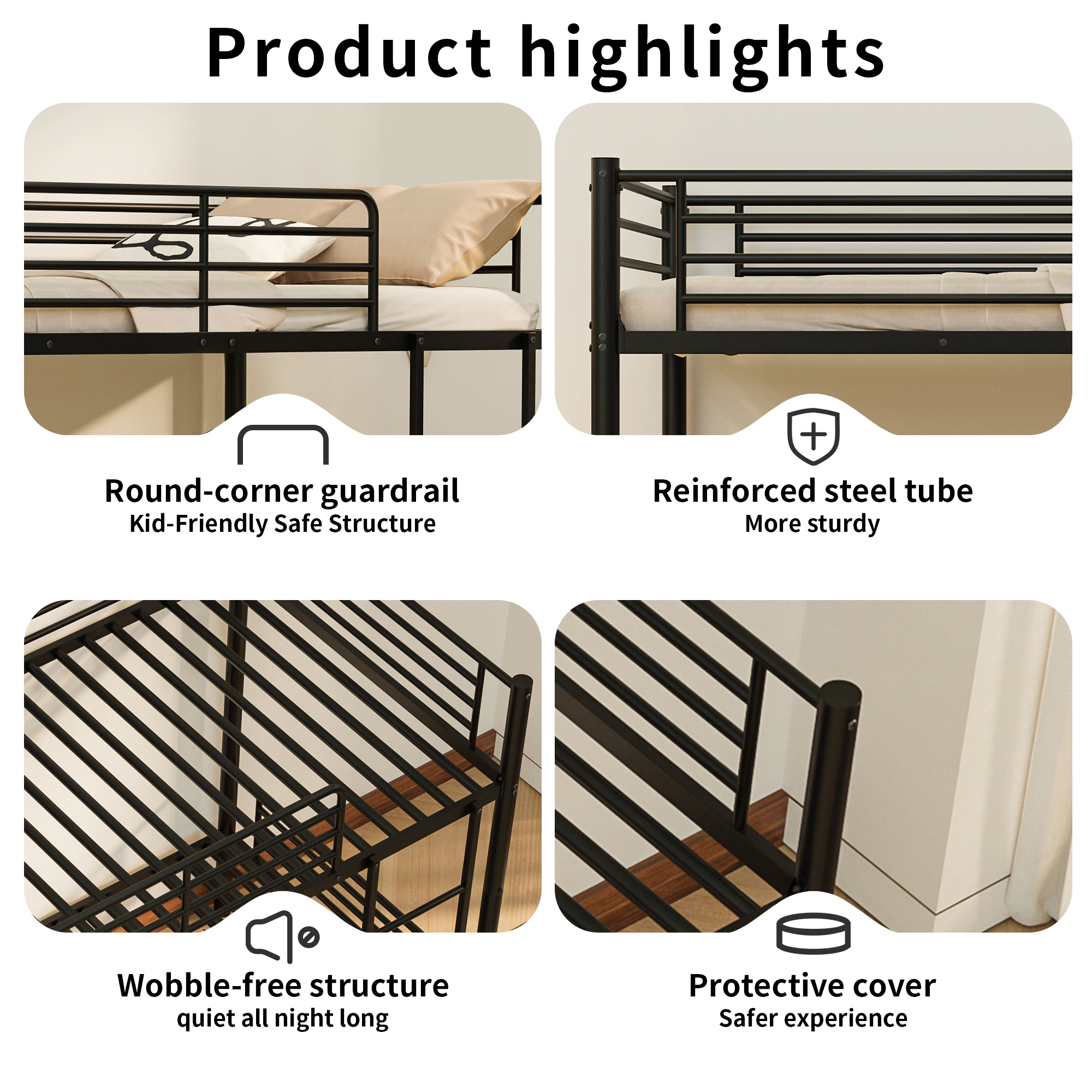 Flynama Twin over Twin Bunk Bed, Black