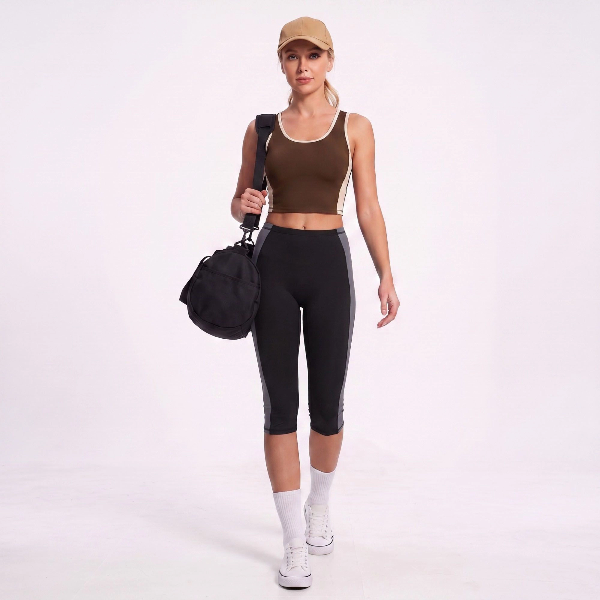 Anna-Kaci Women's Colorblock High-Waist Capri Leggings Fitted Cropped Yoga Pants