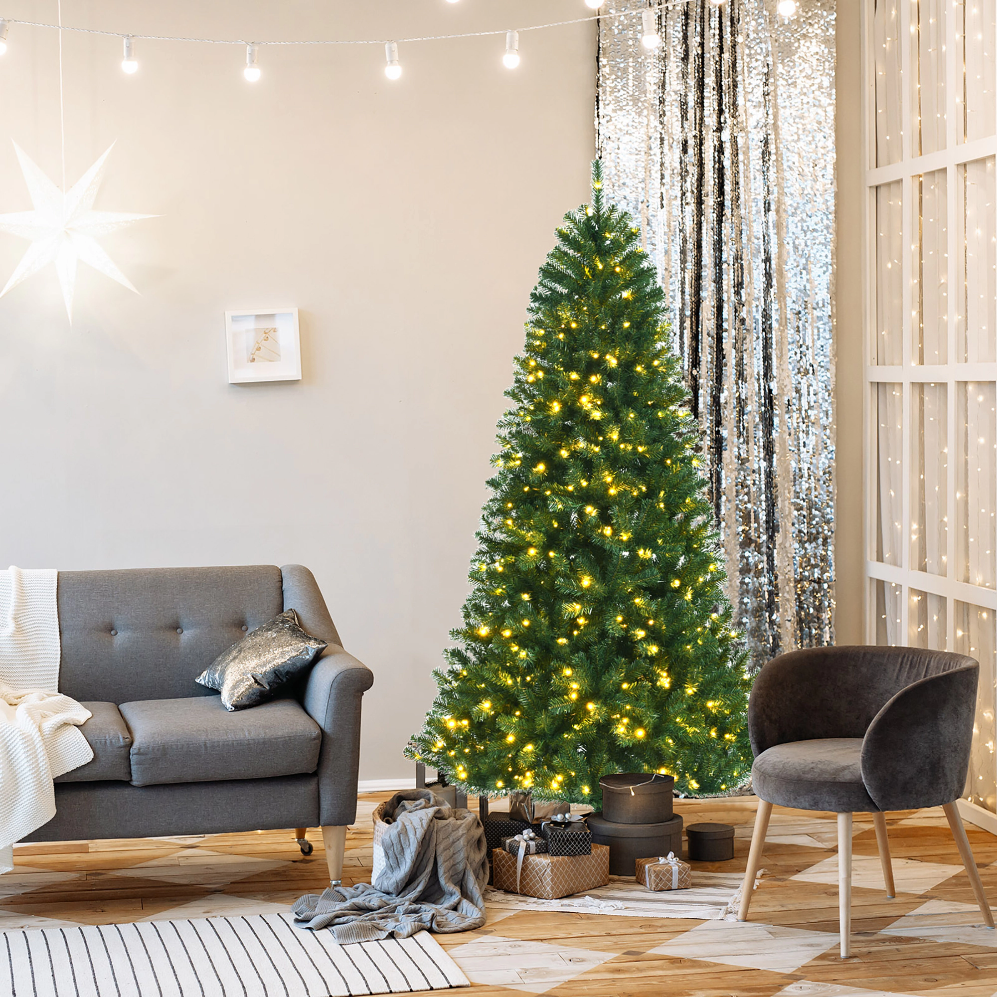 Costway 6/7/8ft Pre-lit Hinged Christmas Tree w/ Remote Control & 9 Lighting Modes