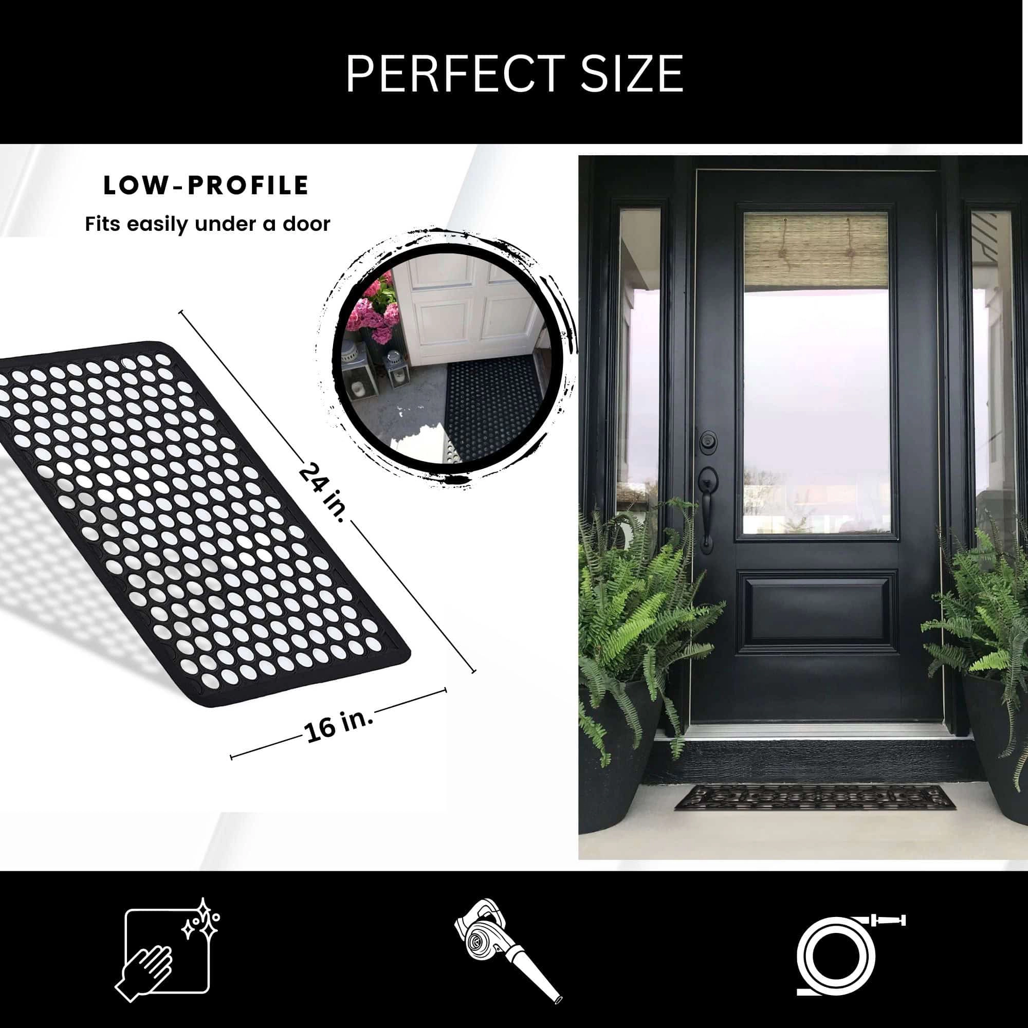 Evideco French Home Goods Black Harold Railing Rubber Doormat 24 x 16 Inches