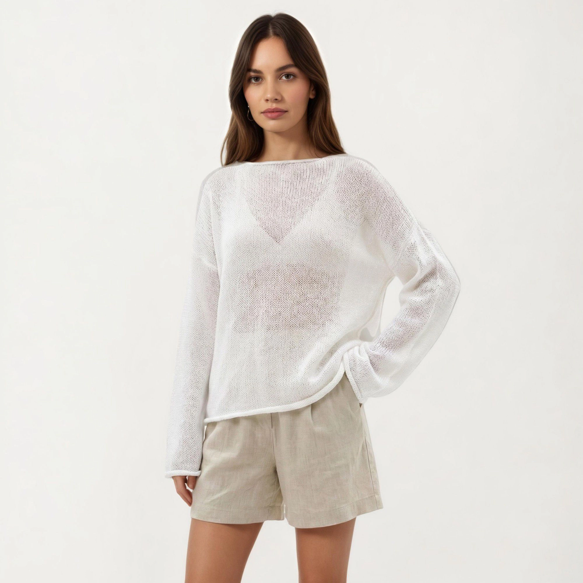 Anna-Kaci Womens Lightweight Open-Knit Long Sleeve Sweater Top