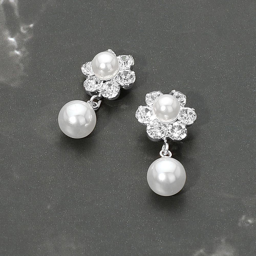 FASHNZFAB Floral Pearl Drop Evening Earrings