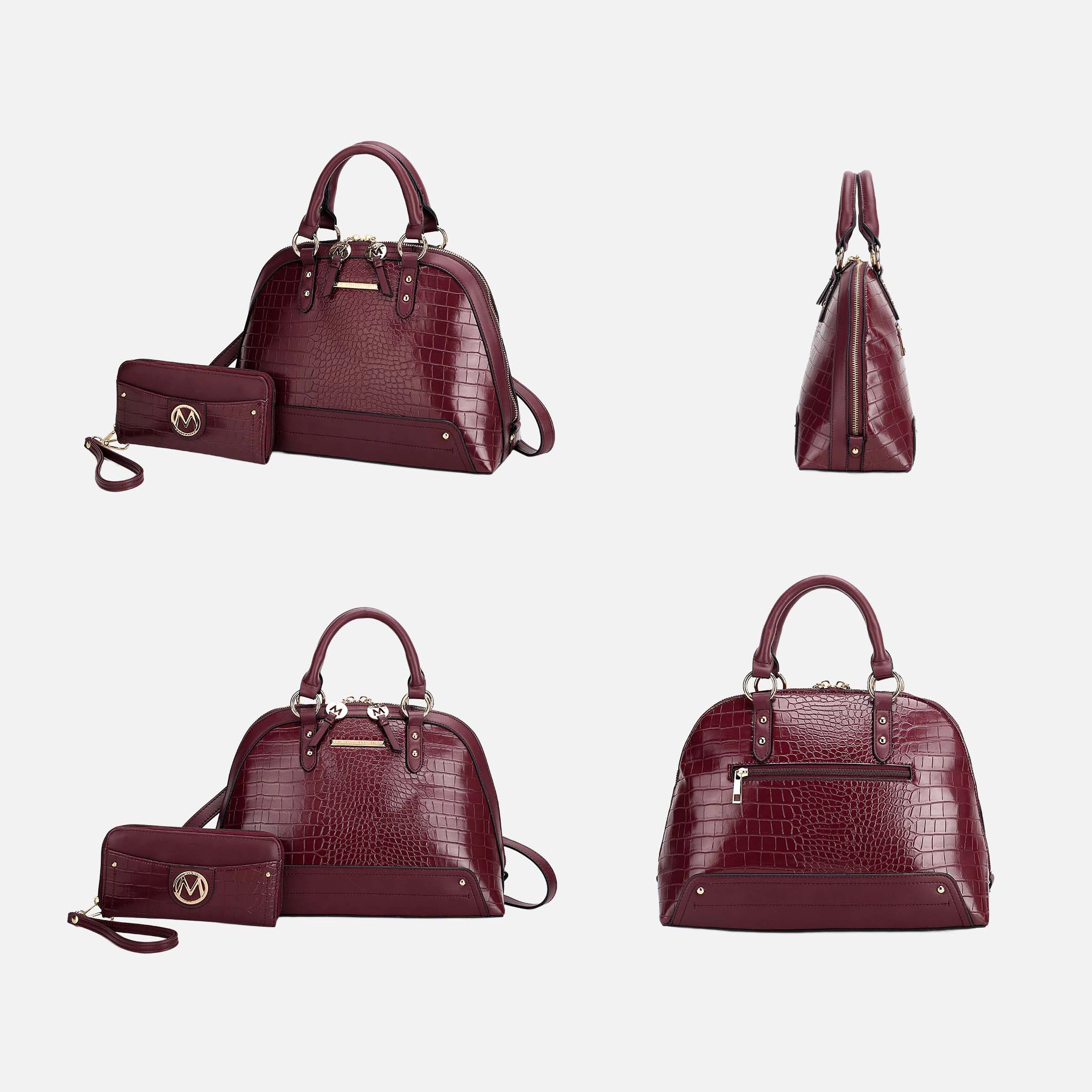 Mia K Collection Nora Croc-Embossed Satchel - Gold-Tone Hardware, Removable Crossbody Strap